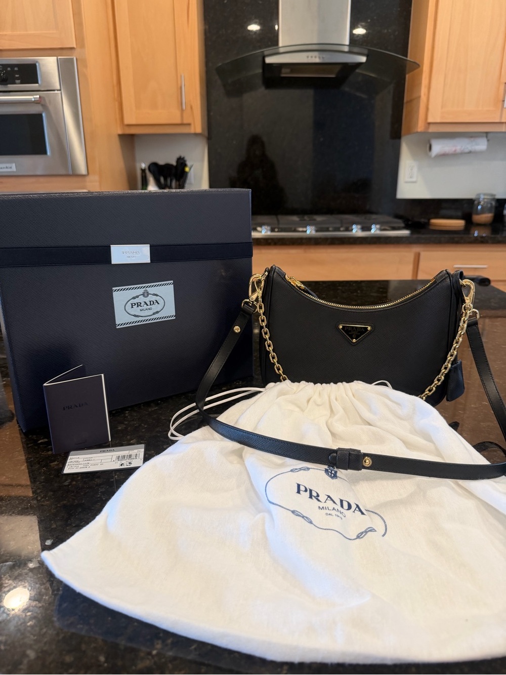 Prada Black Saffiano Chain-Accent Shoulder Bag